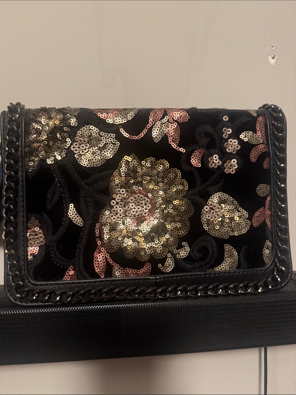 Aldo Black Sequin Floral Bag